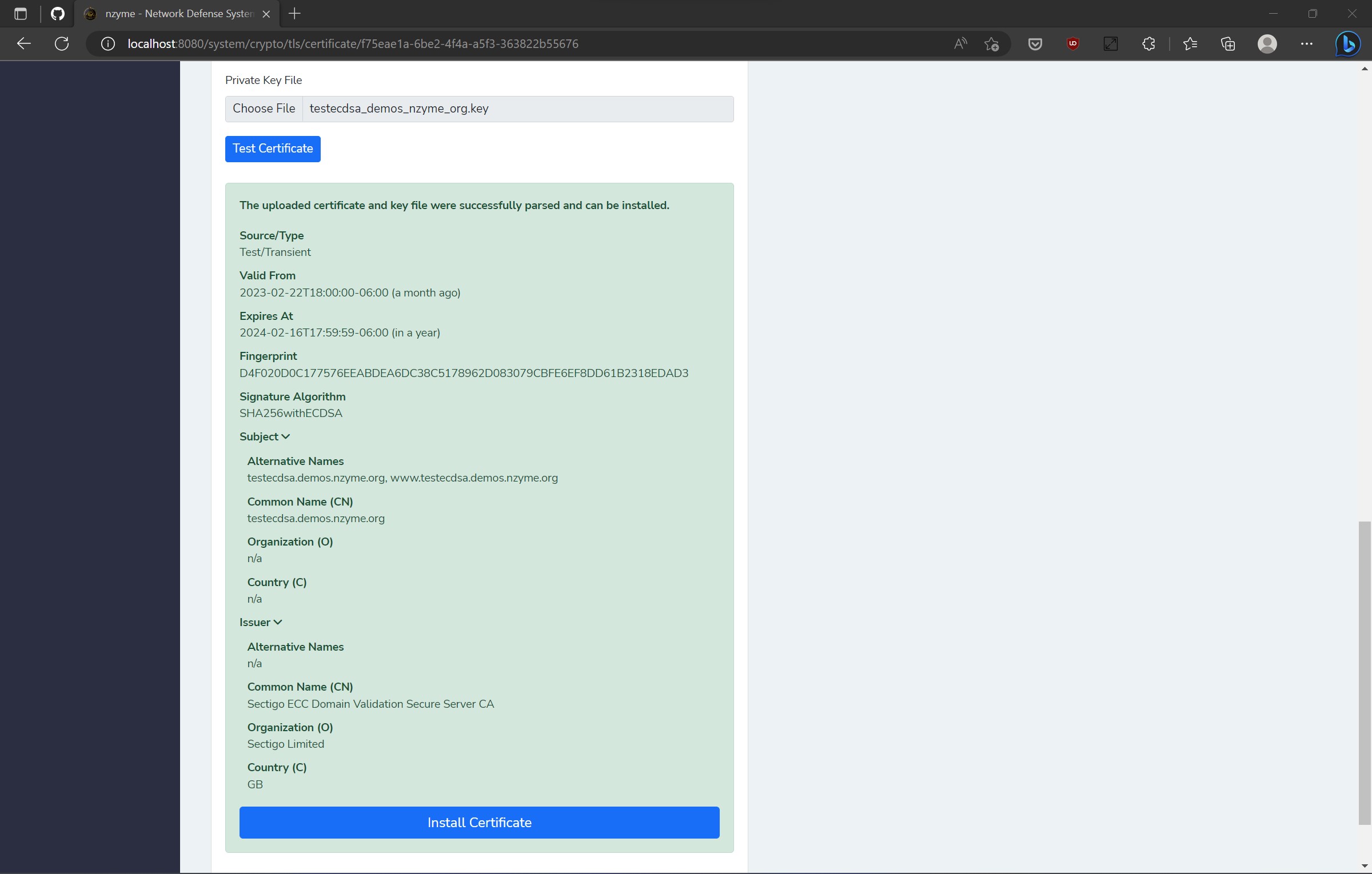 TLS Installation Screenshot